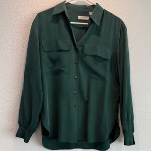 Liz Claiborne Silk Button Down Women’s Small Green Long Sleeve Holiday Christmas